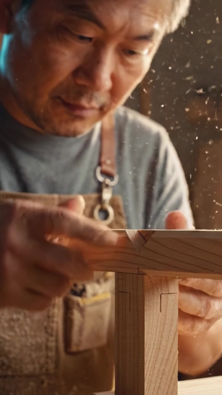 Craftsmanship in Action: A Skilled Artisan Shapes Wood with Precision and Care, Showcasing Beautiful Joinery Techniques in a Warm Workshop Environment