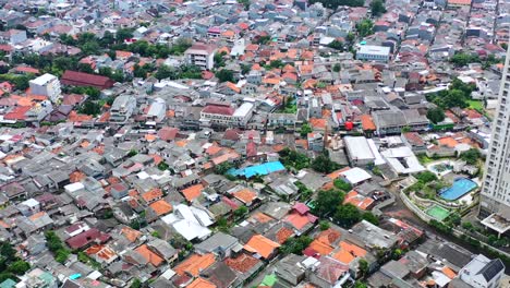 dense asian residential neighborhood in west jakarta indonesia, aerial