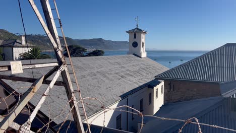 A-wide-shot-of-the-old-clock-tower-in-Simonstown,-Cape-Town-,-South-Africa