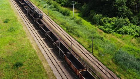 railway cargo train wagon rides on railroad