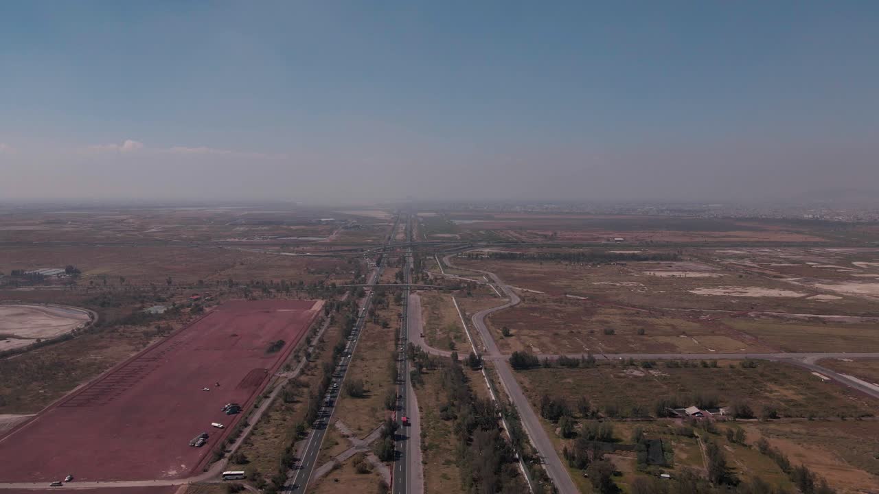 Aerial View of Highway Construction in Arid Landscape