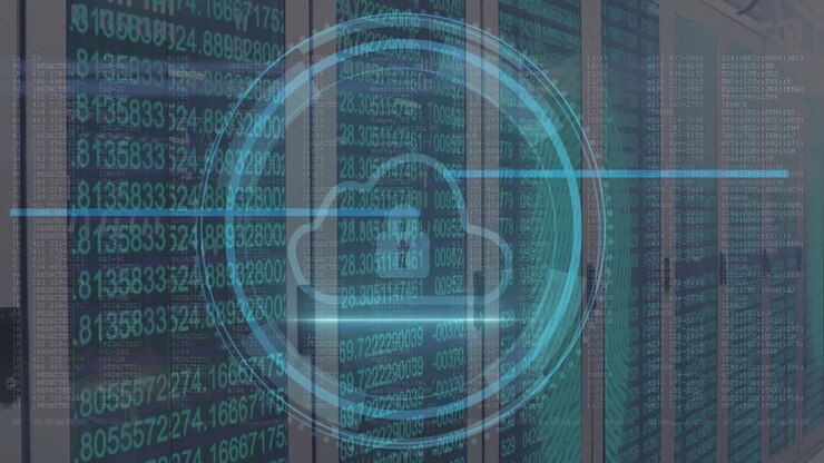 Animation of cloud icon and data processing over computer servers