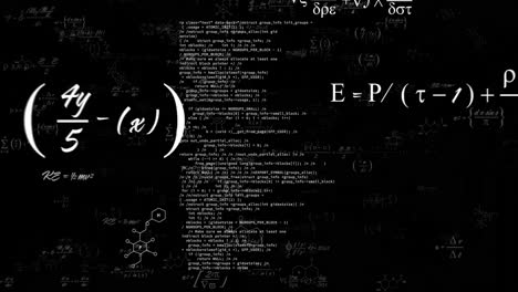 mathematical equations and chemical formulas animation over black background