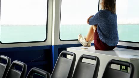 woman travelling in ferry 4k