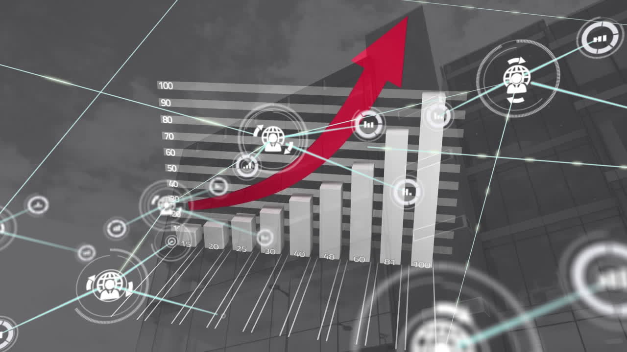 animación de la red de conexiones con iconos sobre el puerto