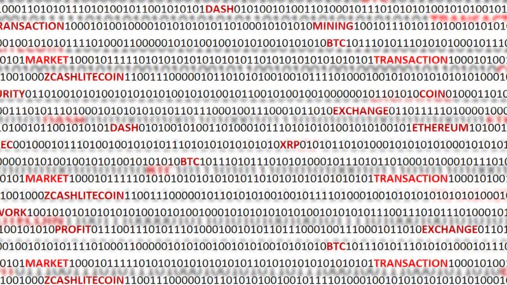 Cryptocurrency on a digital background. Background from a program code and cryptocurrencies
