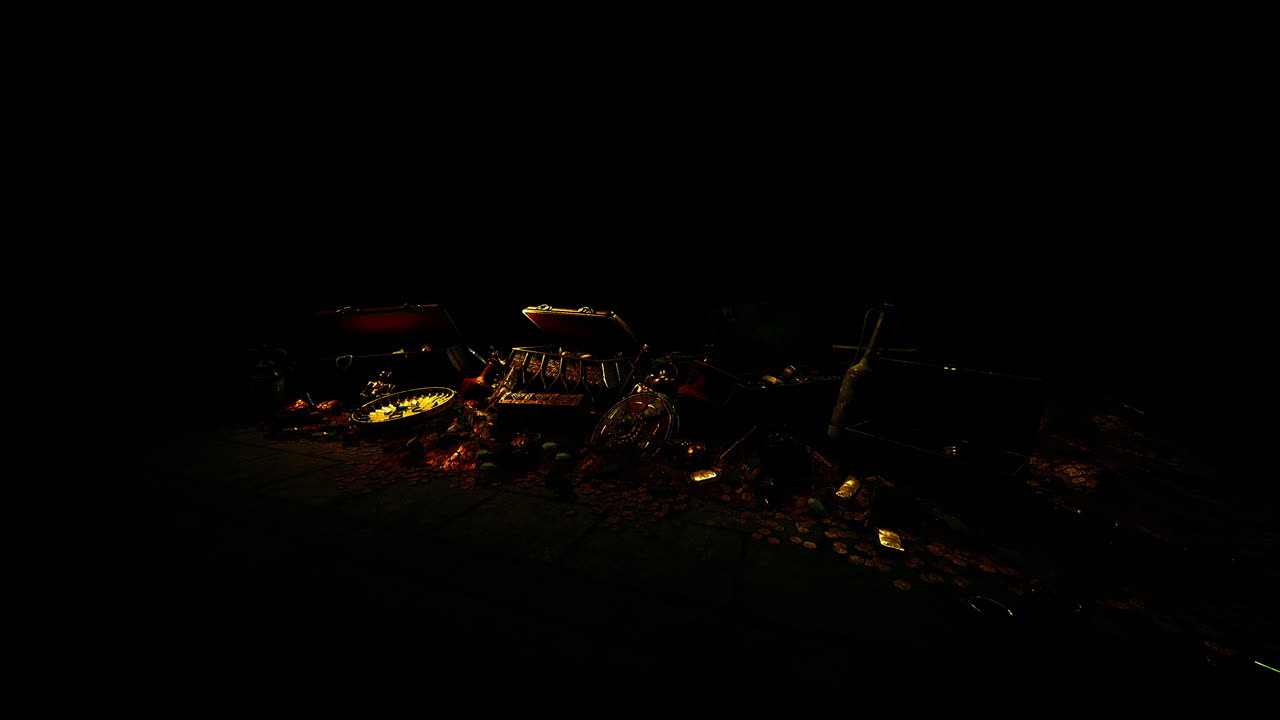 밤에 조명 된 보물 상자