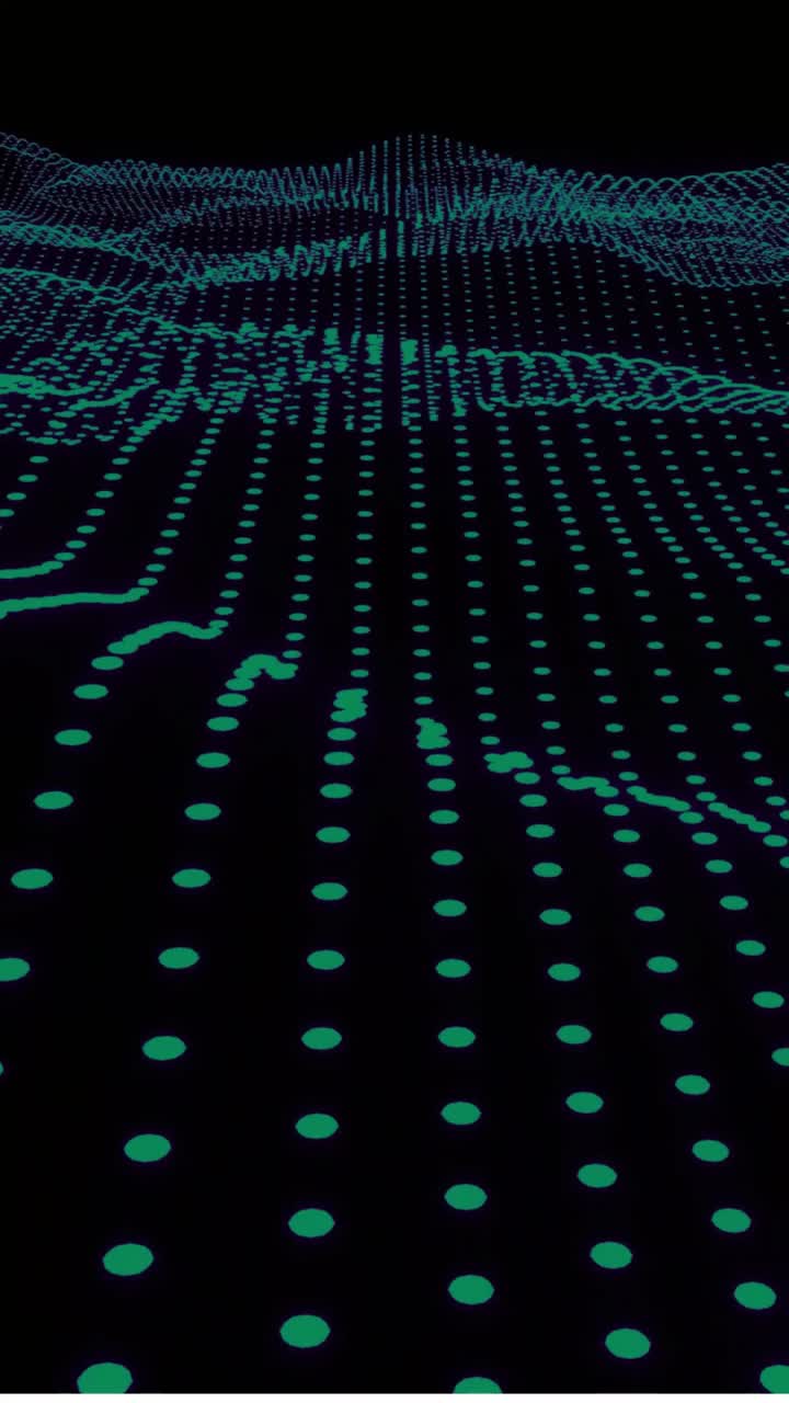 Abstract Digital Landscape with Waving Green Dots and Lines