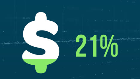 animation of dollar sign and percent filling up with green over financial data processing