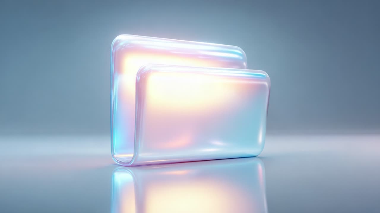 A captivating view of two glossy, translucent folders, radiating a blend of soft blue and pink hues against a subtle gray backdrop, creating a harmonious and modern aesthetic