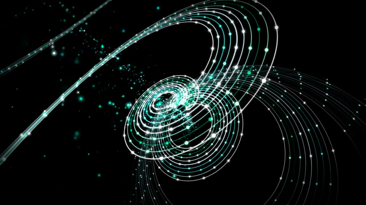 Futuristic animation with stripe object and flickering particles in slow motion, 4096x2304 loop 4K