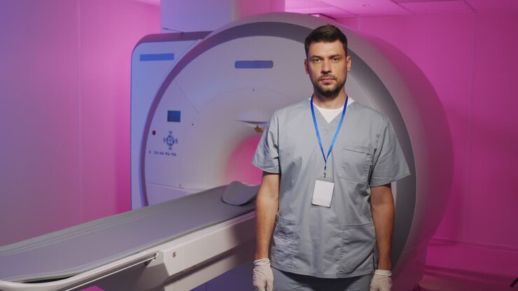 Ritratto di giovane dottore nella sala di radiologia