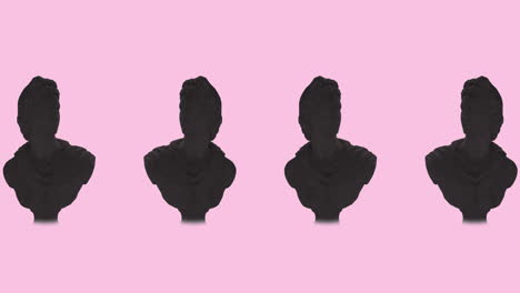 animación de la escultura de la cabeza moviéndose sobre un fondo rosa.