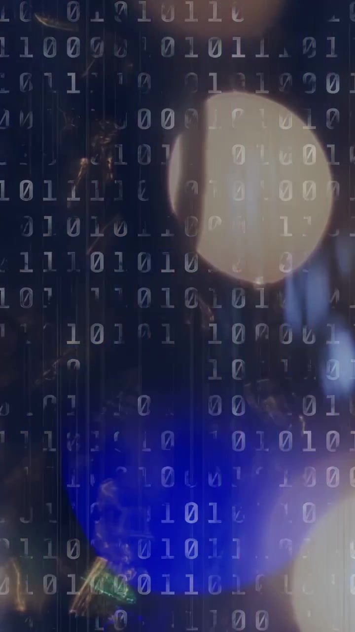 Video verticale: Bokeh a destra che si sposta, flussi binari che scorrono e si uniscono per mostrare il flusso di dati.