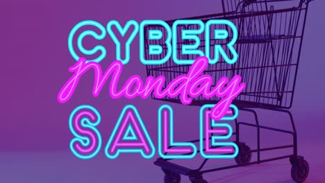 Animación-Del-Texto-De-Rebajas-Del-Cyber-Monday-Sobre-El-Carrito-De-La-Compra.