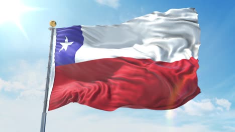 bandera de chile ondeando en el viento contra el cielo azul profundo. tema nacional, concepto internacional. render 3d bucle sin costuras 4k