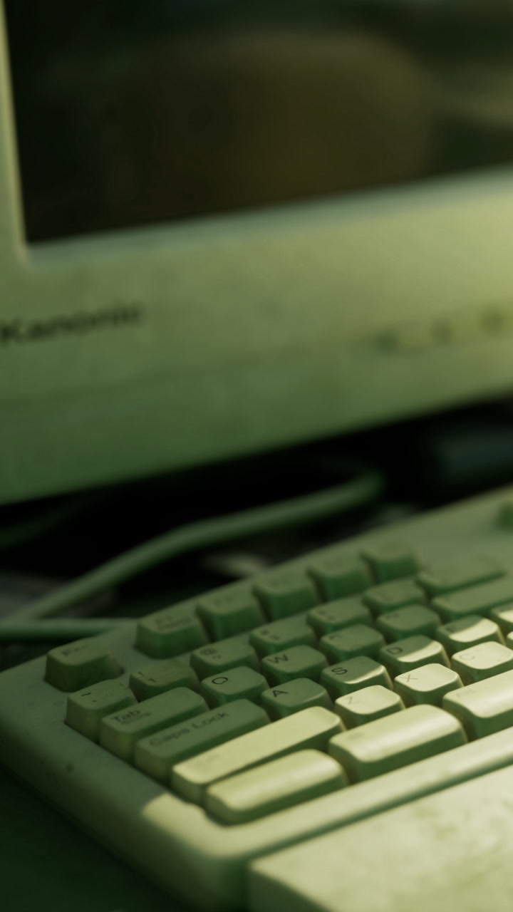 Exploring vintage technology with a classic keyboard and computer setup
