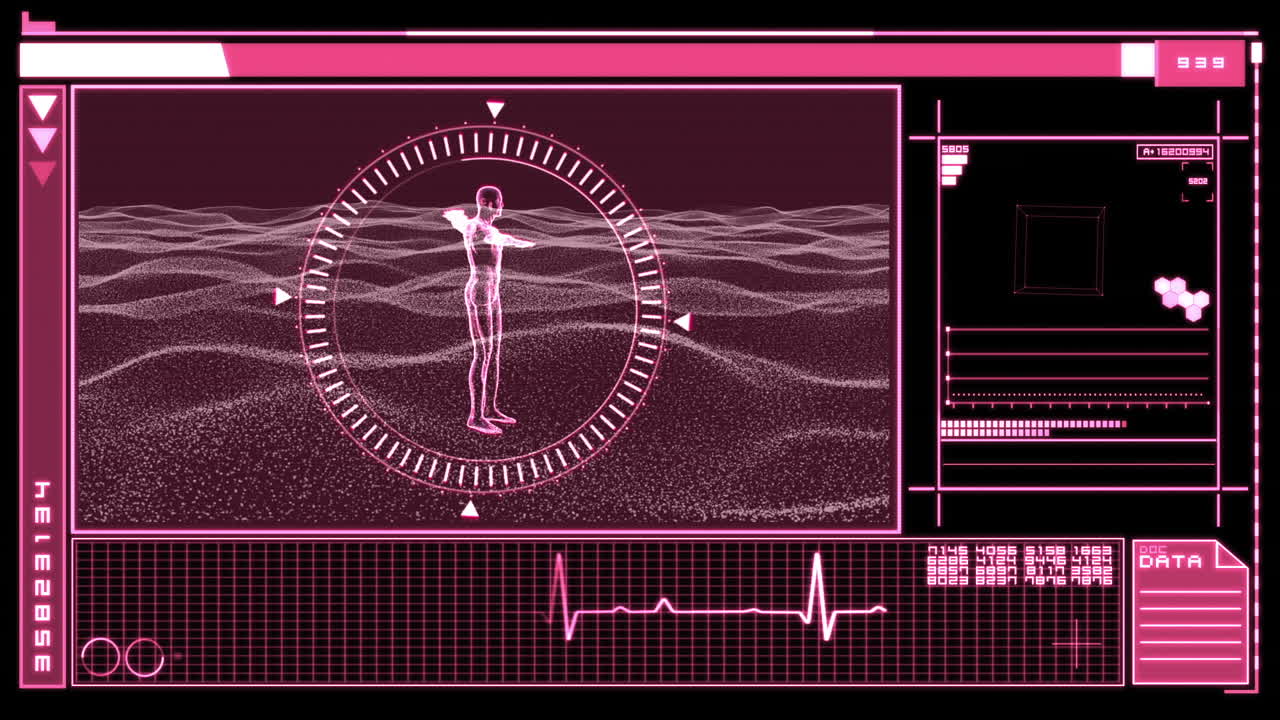 디지털 인터페이스: 회전하는 사람의 형상을 특징으로합니다.