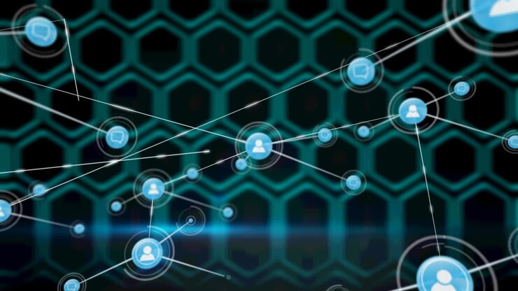 Animation of network of connections over dark background
