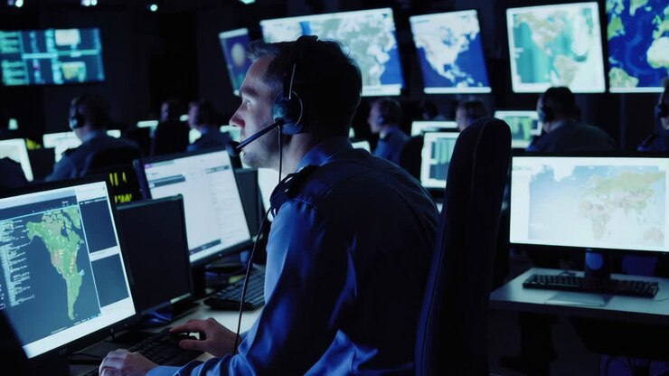 Control Room Operators Monitoring Global Systems