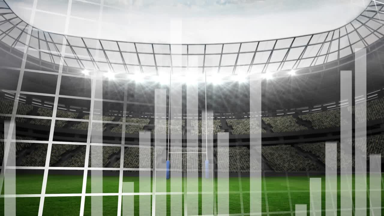 Animation of statistics over empty stands in sports stadium