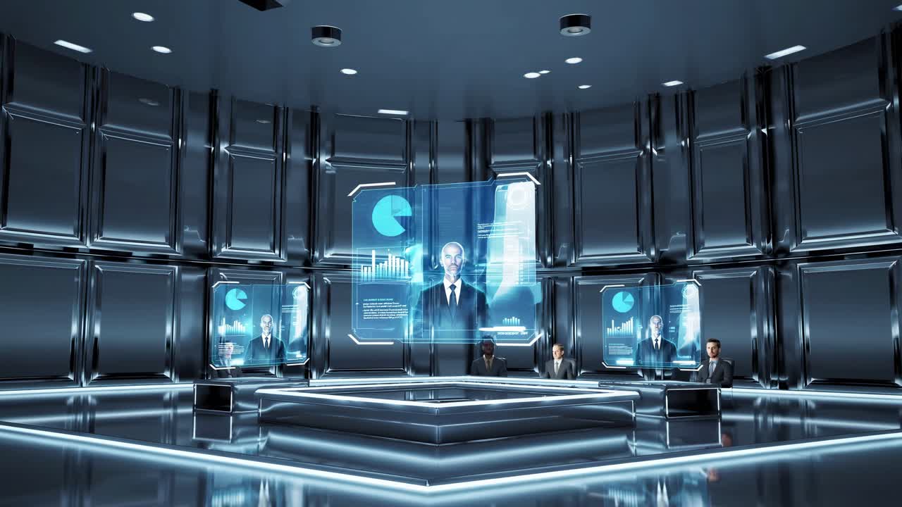 홀로그램 디스플레이가 있는 미래의 비즈니스 컨퍼런스