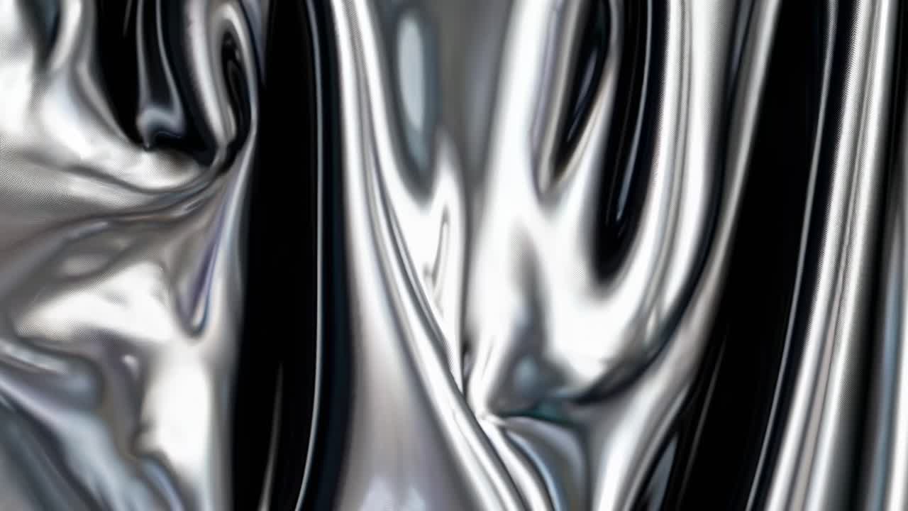 Abstract video of metallic liquid texture with a close-up angle, showcasing smooth, reflective waves