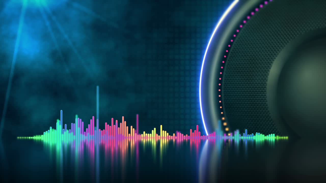 Music bass speaker with effect neon audio equalizer with smoke background. 4K UHD video animation loop.