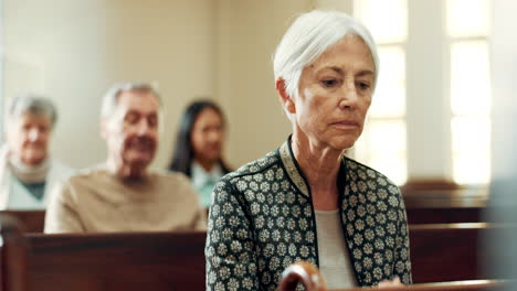 worship, prayer or old woman in church for god