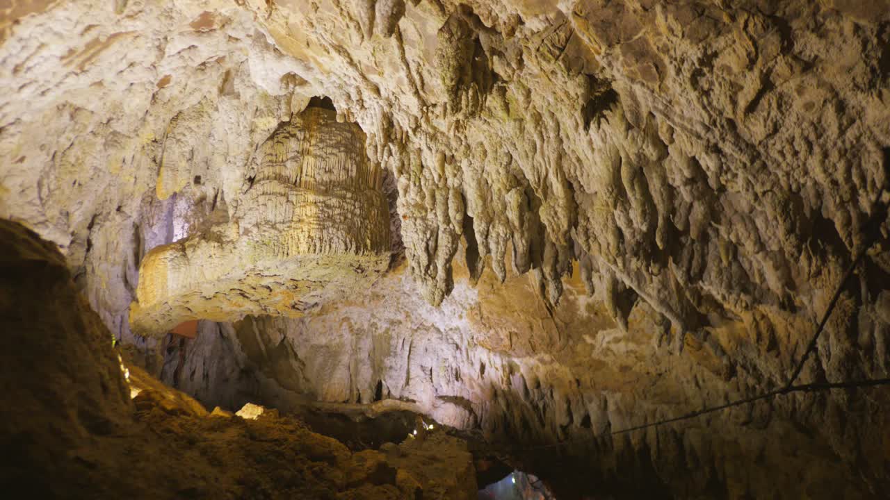 Boat Riding Inside The Underground River With Limestone Caves In Labouiche, Vernajoul, Baulou, France. POV Shot