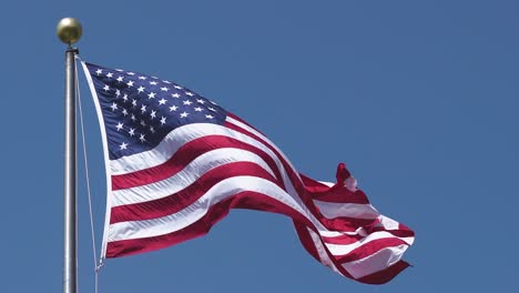 Close-up-shot-of-United-States-of-America-Flag-waving-on-a-windy-day