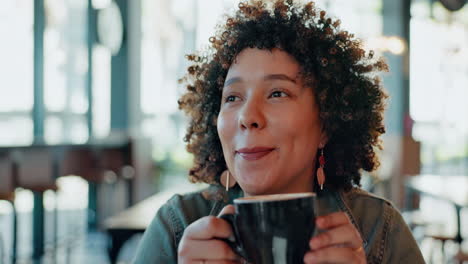 Happy,-enjoyment-and-woman-drinking-coffee