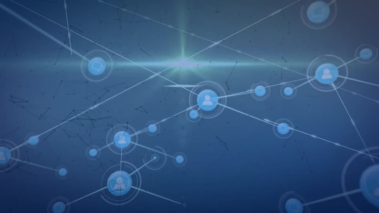 animación en la red de conexiones sobre fondo azul