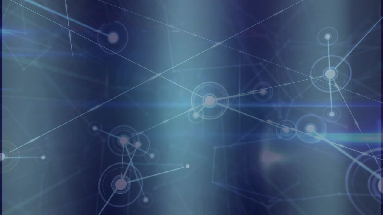 Animation of network of connections with spots on blue background