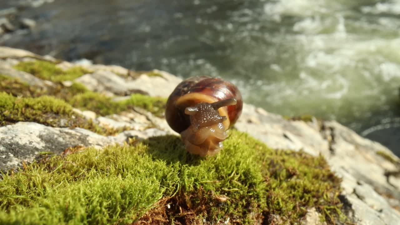 Snail slowly creeping macro close-up