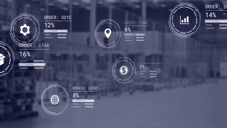 Animation-of-icons-with-data-processing-over-warehouse