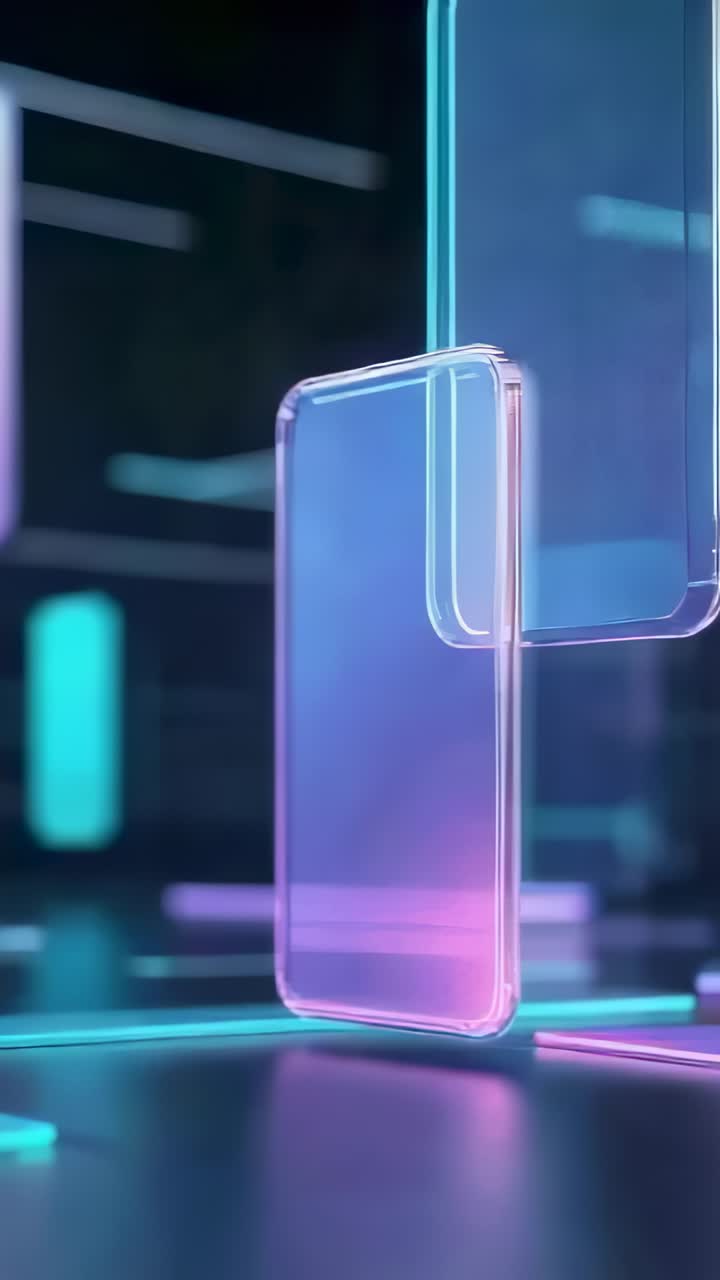 Vertical video: Phone outlines moving in neon showcase starting animation revealing third outline