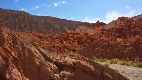 aerial - barren landscape in cafayate, salta, argentina, forward