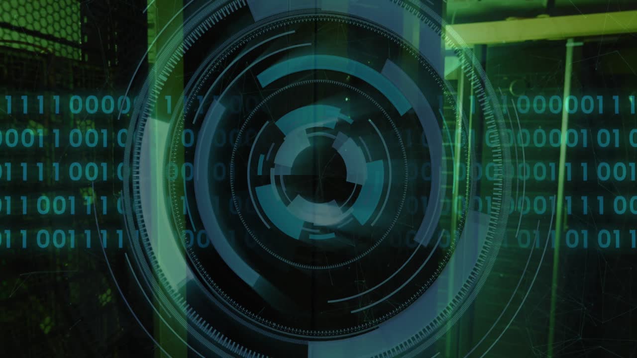 animación del escaneo del alcance y el procesamiento de datos sobre la sala del servidor