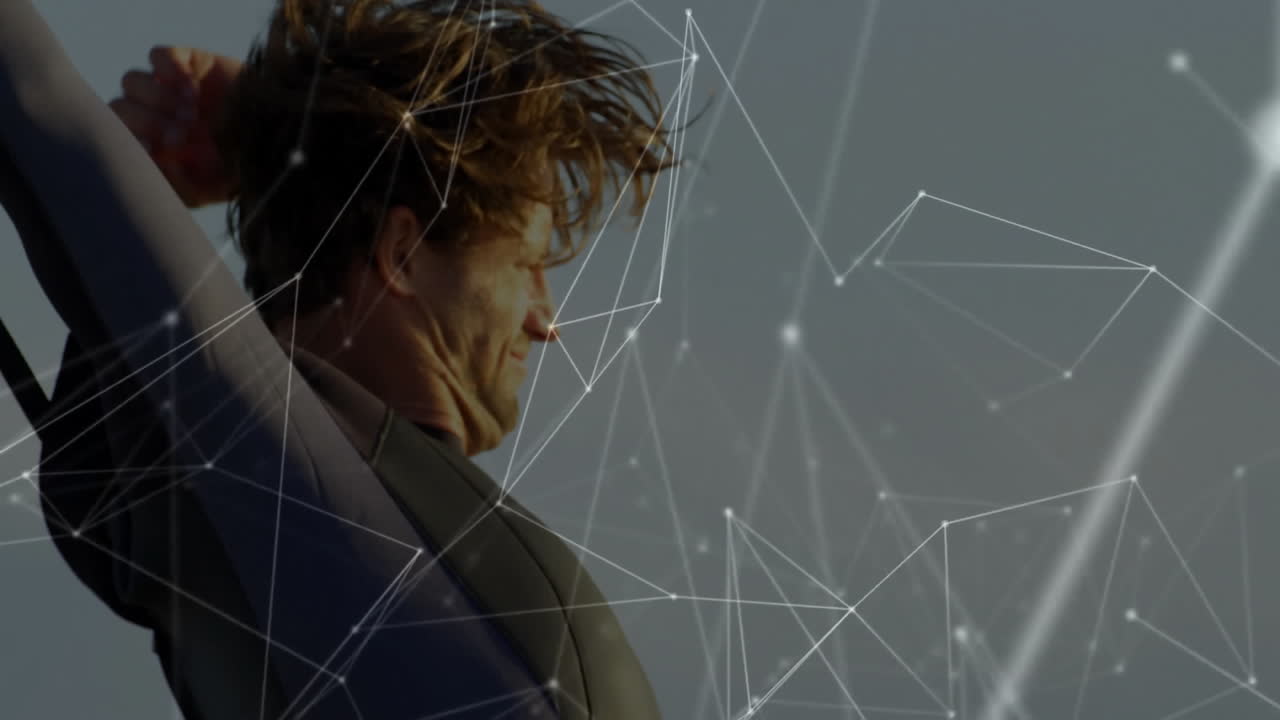 Using network connections animation overlay, person participating in outdoor activity