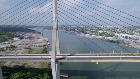 aerial view of cars crossing the tampico bridge