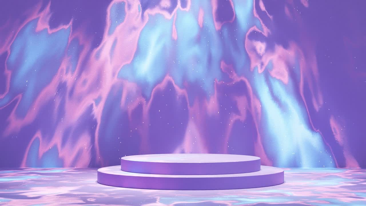 exhibición de producto para venta de comercio electrónico descuento con fondo líquido animación de renderización 3d tropezando lluvia púrpura psicodélica