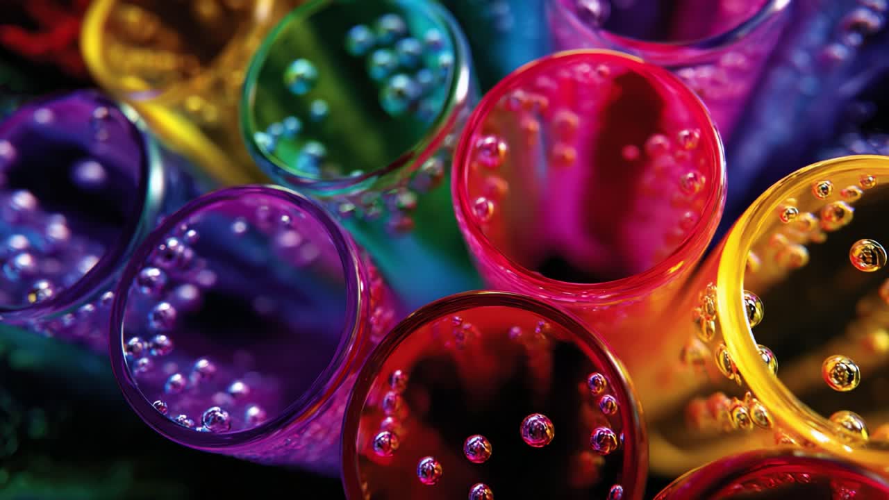 A vibrant array of colorful test tubes filled with effervescent liquids, showcasing a stunning visual display of bubbles and bright hues that capture the imagination and evoke a sense of scientific wonder