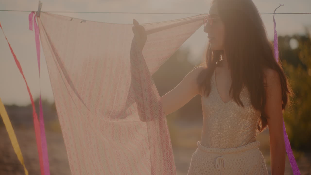 hermosa mujer morena de pie junto al sarong