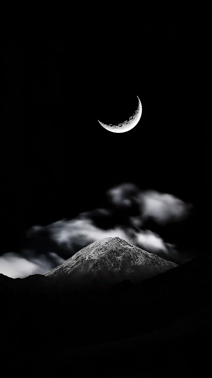 Time-lapse da Lua Crescente Sobre Montanha Nevada à Noite