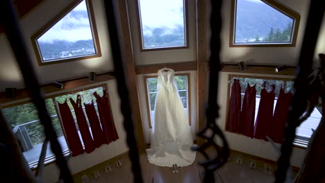 wedding dress on display at reception venue