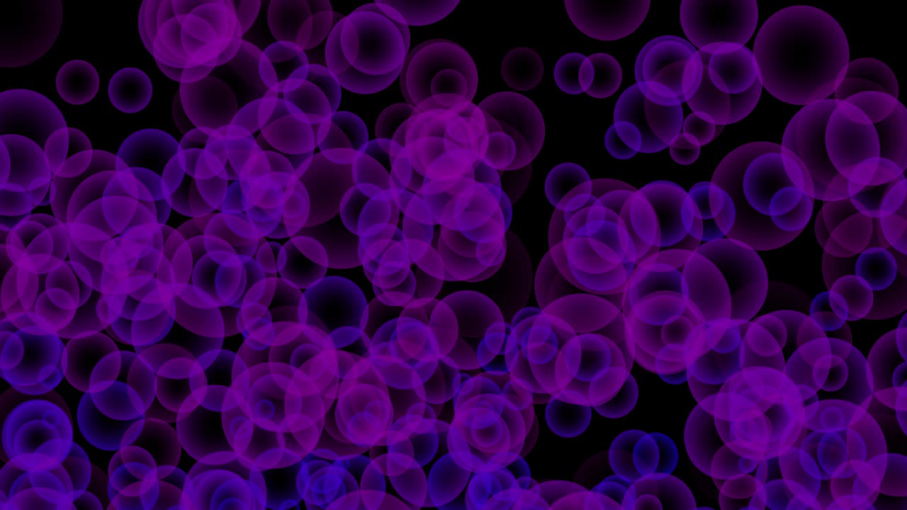 caídas de burbujas púrpuras sobre un fondo negro. animación de movimiento de burbullas. composición horizontal, calidad de video 4k
