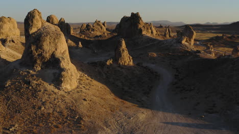 sunlight casting long shaddows over the beautiful trona pinnacles