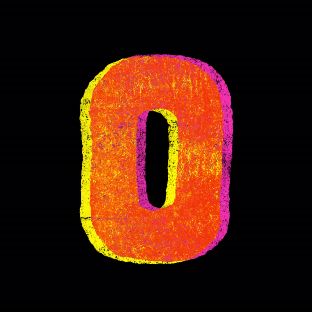 Animation de chiffre zéro de style craie coloré sur fond noir.