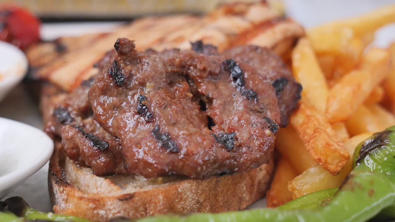 Grilled Meatballs with French Fries